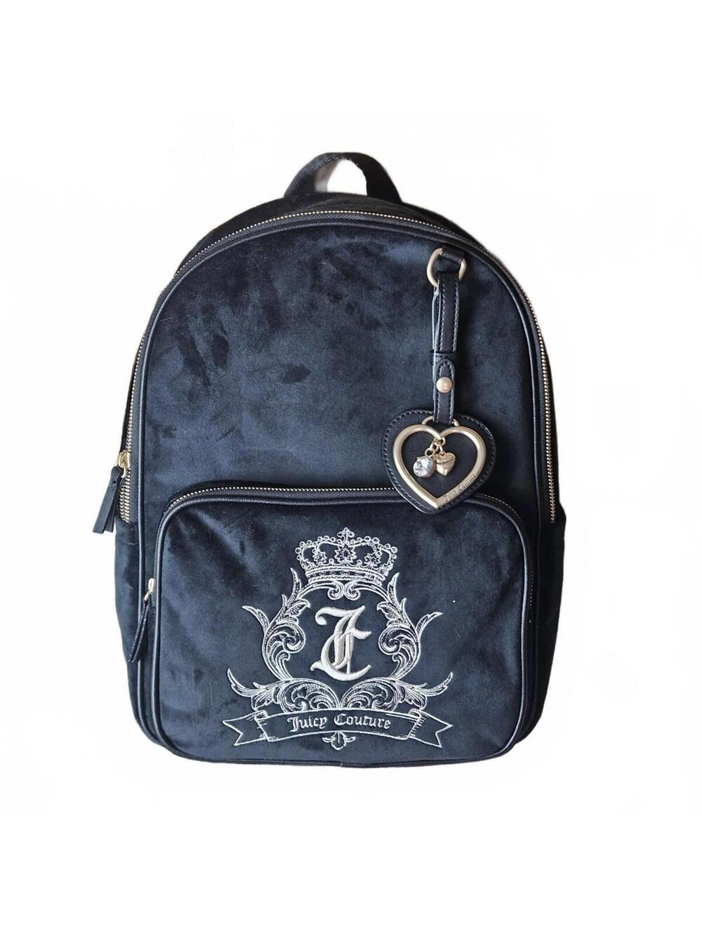Juicy Couture Need More Juicy Black Velvet Large Backpack NWT Charm Bag